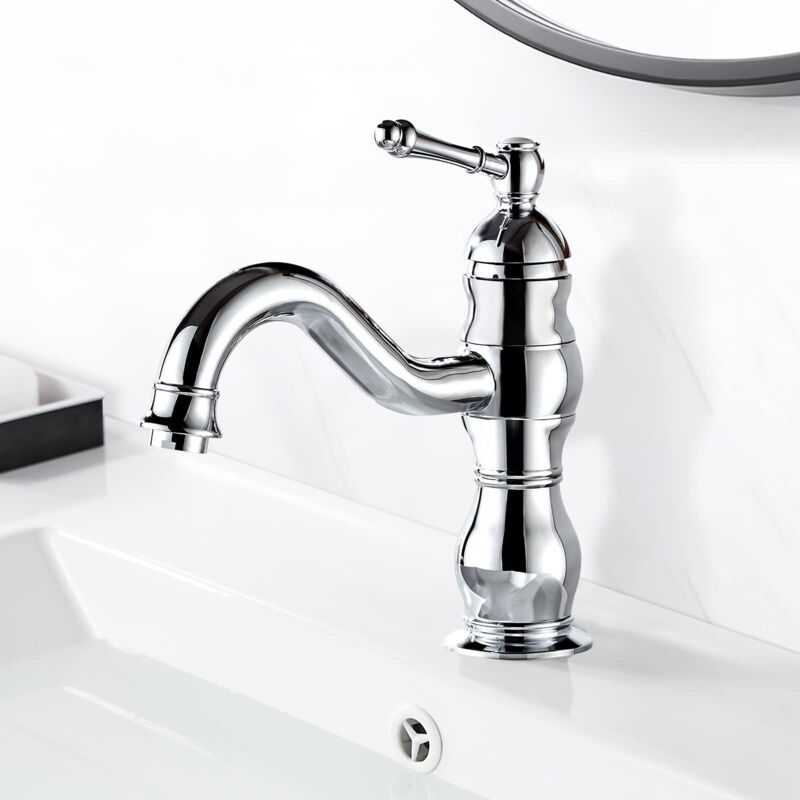 Retro-chrom-waschbeckenarmatur, 360° Drehbar, Badezimmerarmatur Mit Kalt- Und Warmwasserfunktion, Einhebeliger Messing-mischer Für Waschbecken, 3/8'' Standardinstallation