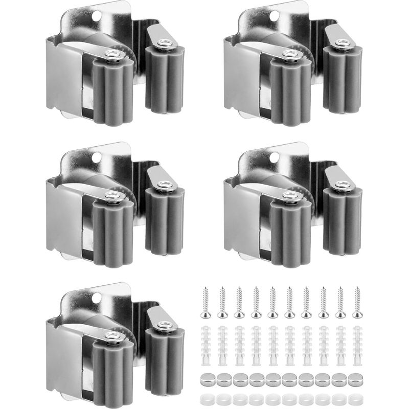 Wandbesenhalter, Wandwerkzeughalter, Moppständer, Für Badezimmer, Küche, Büro, Schrank, Garten, Garage, 5 Stück Silber