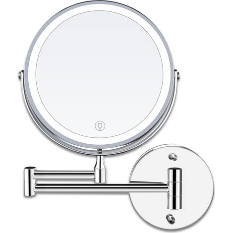 8 Zoll Led Wandspiegel Mit Beleuchtung, Vergrößernder Schminkspiegel, 1x/10x Vergrößerung, Usb-aufladbar, Einstellbare 3 Farbtemperaturen, 360° Drehbar Und Ausziehbar, Für Badezimmer