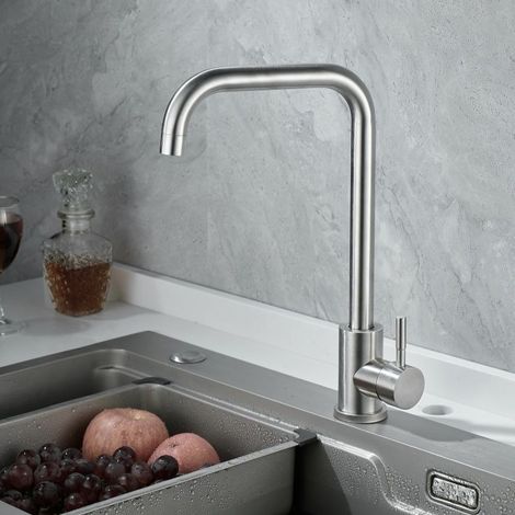 Edelstahl-küchenarmatur, Einhebeliger Küchenmischer Mit 360°-drehung Und Hohem Wasserauslauf