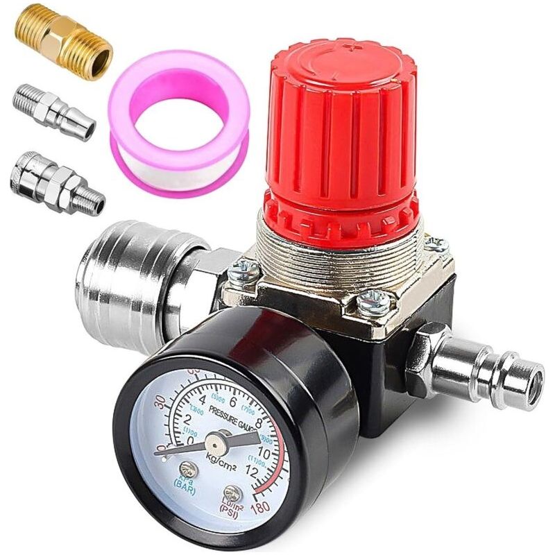 Druckminderer 1/4' – Regler Mit Manometer – Druck 175 Psi – Einfache Installation Am Luftkompressor