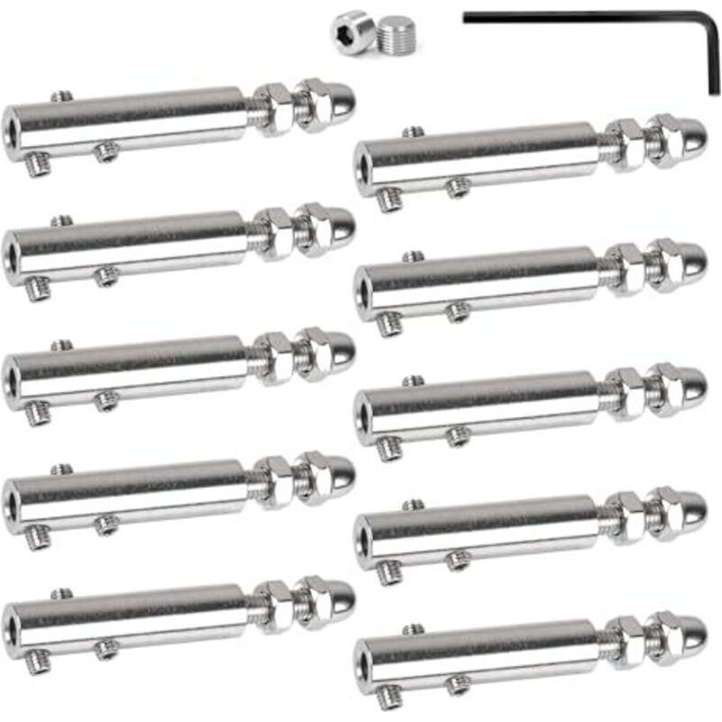 10er-set 6-mm-edelstahl-kabelspanner Mit Gewindestange Und Inbusschlüssel, Edelstahl-kabelklemmen Zur Befestigung Und Spannung Von Kabeln Für Geländerfüllungen Und Balustraden