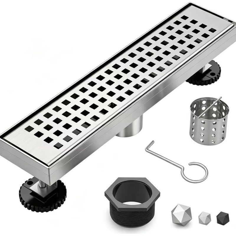 Lineare Duschrinne, 12-zoll-rinne Mit Abnehmbarem Gitter, Duschrinne Aus Edelstahl, Silber.
