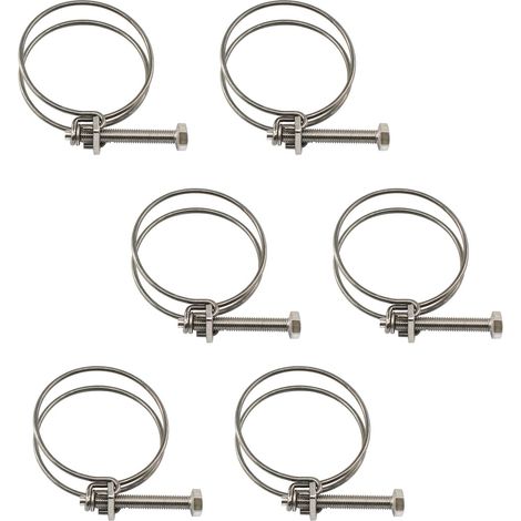 6er-set Doppel-draht-schlauchklemmen 52–57 Mm Aus Edelstahl 304