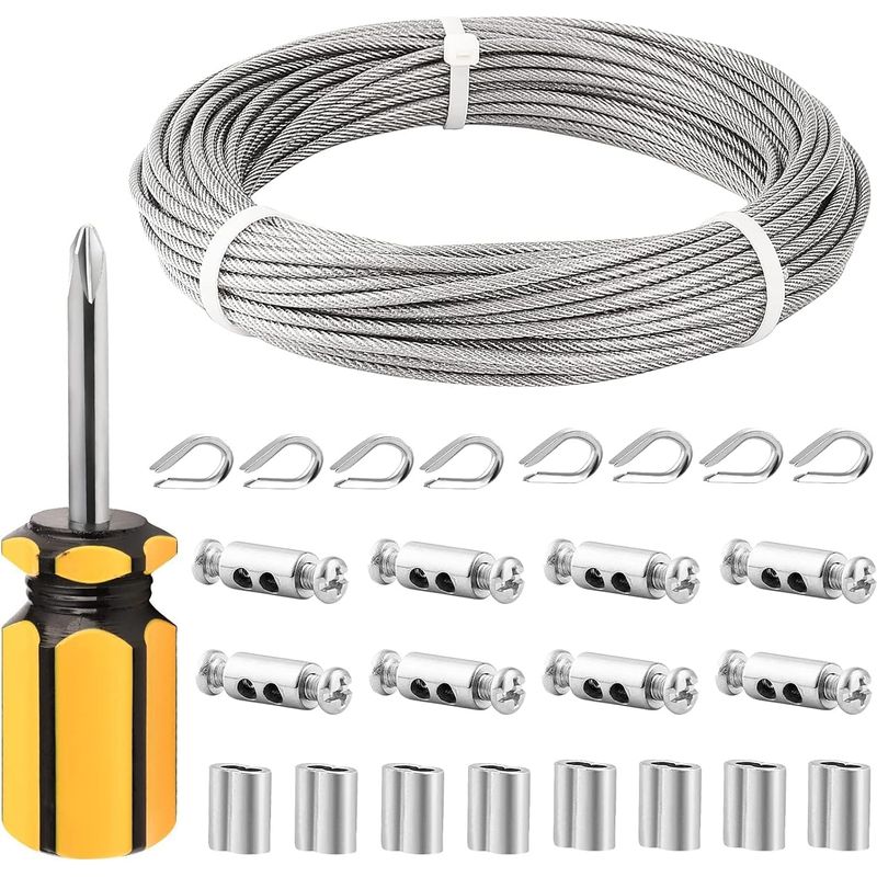 3mm Edelstahlkabel Für Innenräume – 20m Kabel Mit Pvc-ummantelung, M3-kabelschuhe & Kohlenstoffstahl-kabelklemmen – Ideal Zur Aufhängung Von Rahmen, Vorhängen Und Innenbeleuchtung