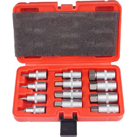 Satz Von 12 Innensechskant-steckschlüsseleinsätzen 1/2" - 6-kant Hohl 5-22 Mm - Außensechskant Mit Kunststoffkoffer