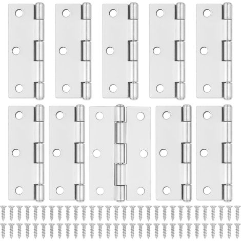 10 Silberne Türscharniere - 75 Mm (3 Zoll) Schranktürscharniere Mit 60 Silbernen Schrauben Für Innere Möbeltürscharniere, Holztürscharniere