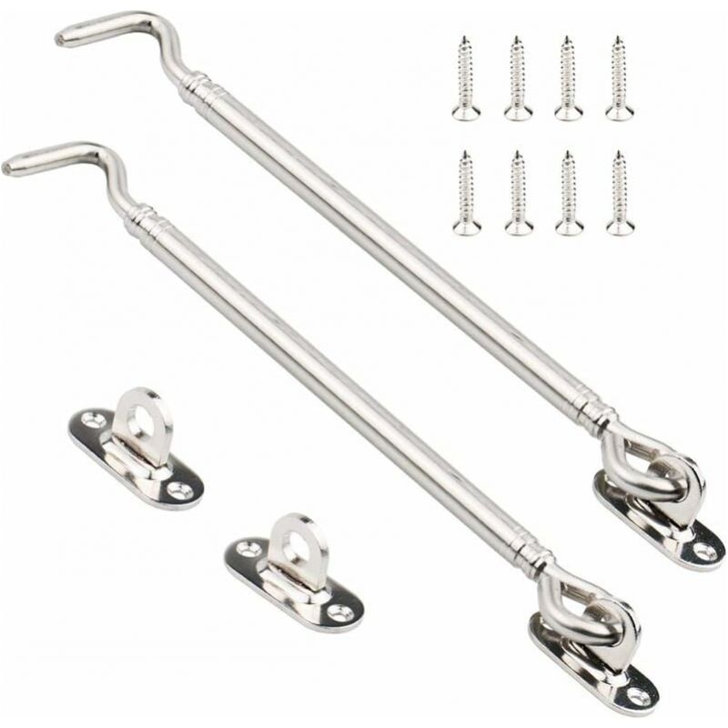 2er-pack Edelstahl-kabinenhaken, Robustes Verriegelungssystem Für Torverriegelung, Schwenktür-riegel, Leiser Fensterbeschlag Mit Schrauben, 205 Mm