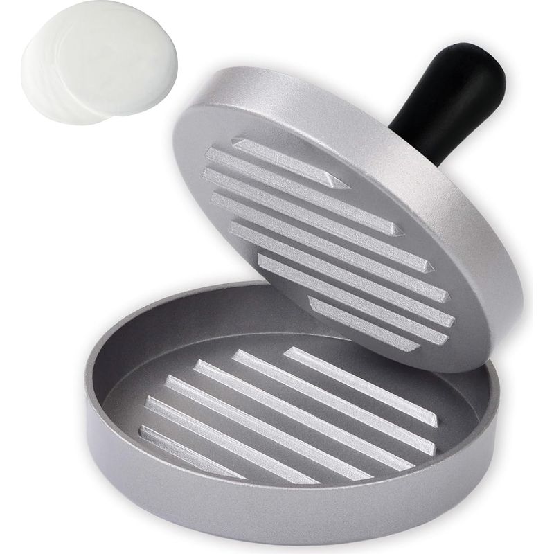 Hamburgerpresse Mit 100 Blättern Backpapier, Hamburgerpress-set Aus Aluminiumguss Für Leckere Hamburger, Fleischpasteten, Hamburger-fleischform, Bbq, Hamburgerpresse Mit Beschichtung