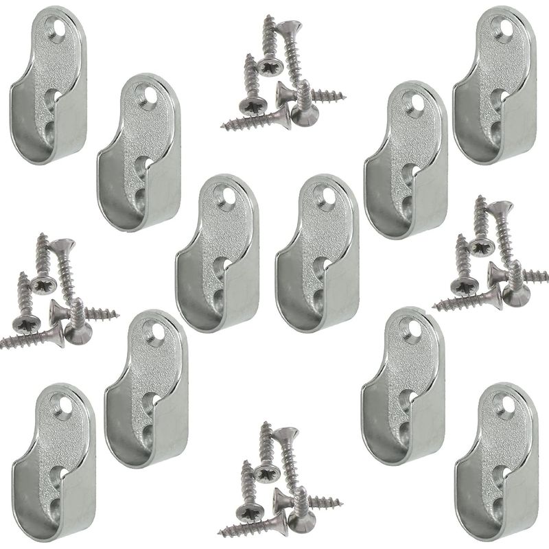 Ovale Kleiderstangenhalterung 10-teilig - Rohrhalter Für Ovale Schrankstange, Vernickelter Stahl, Aufhängestange, Metallbefestigung