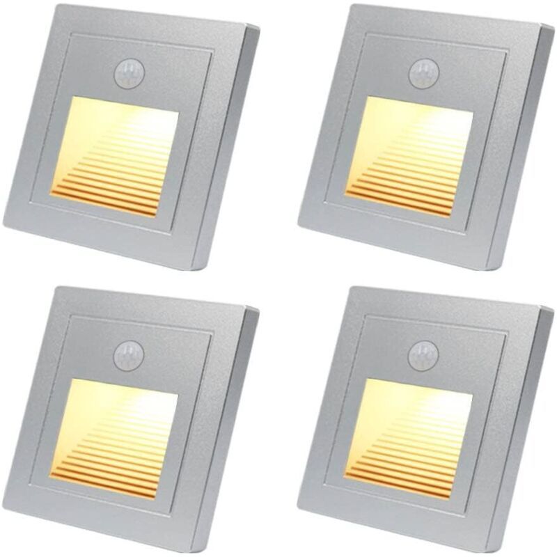 4er-set Led-einbaustrahler Für Wand, 1,5 W Mit Bewegungsmelder, Wandleuchte Für Treppenbeleuchtung, Warmweißes Licht, Kunststoff-einbauleuchte Für Innen, 230 V, Silber