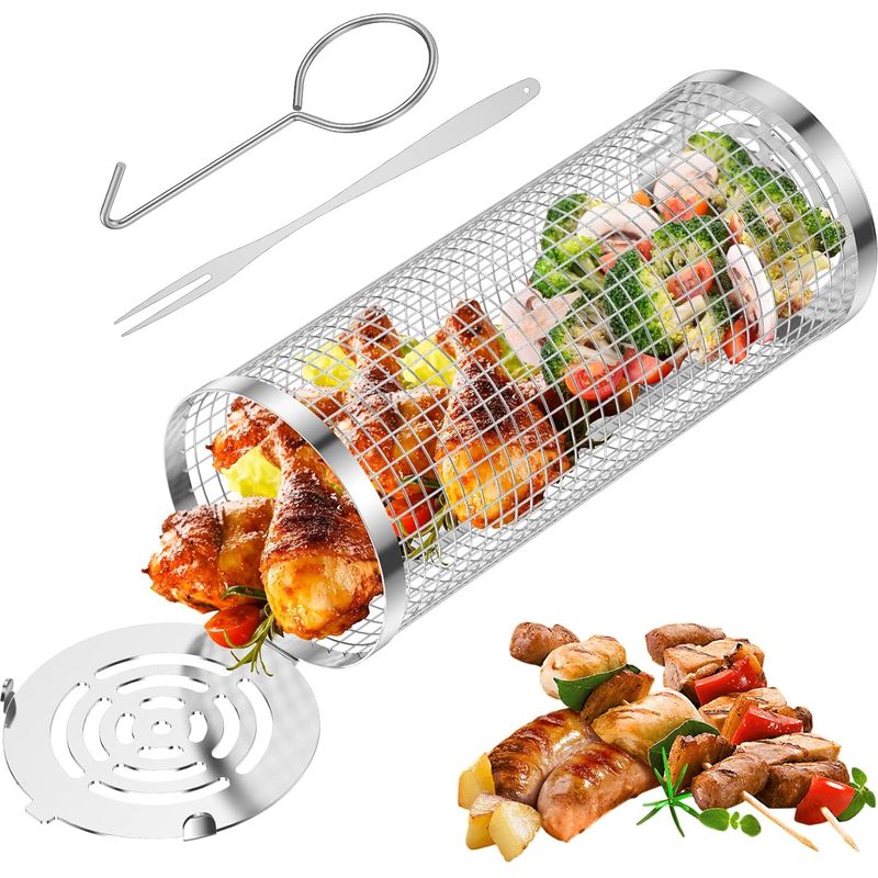 Rollender Grillkorb, Edelstahl-grillrost, Kochkörbe Für Grill Mit Haken (1 Stück)