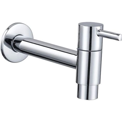 Schwimmbad-wasserhahn Mit Mop-auslauf, Schwarzer Wandwasserhahn, Wandarmatur, Kaltwasserhahn, Badezimmer-waschbecken, Langer Balkon (silber) - Waschbeckenhahn