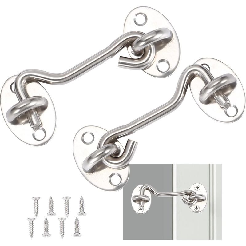 Crochet-kabinett, 2-teilig, Türhakenverschluss, Edelstahltürhaken-schloss In Silber, Mit Montageschrauben, Für Fenster, Scheunentür, Schuppentür, Garagentor (7,6 Cm)