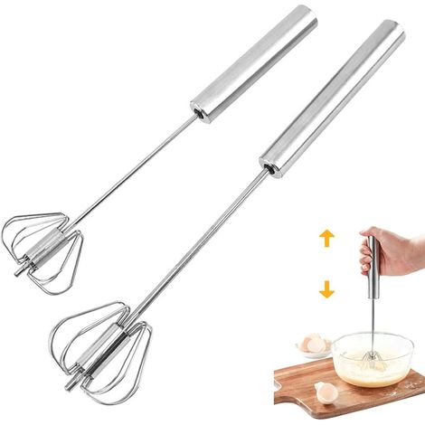 2 Handmixer, Multifunktionaler Halbautomatischer Edelstahl-schneebesen, Milchaufschäumer, Rotierender Küchenhelfer (14 Zoll + 10 Zoll)