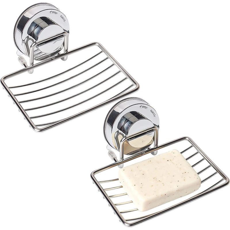 Silberne Edelstahl-seifenschale Mit Starkem Saugnapf, Schnell Trocknende Seifenablage Für Dusche, Badezimmer, Küchenspüle - 2 Stück