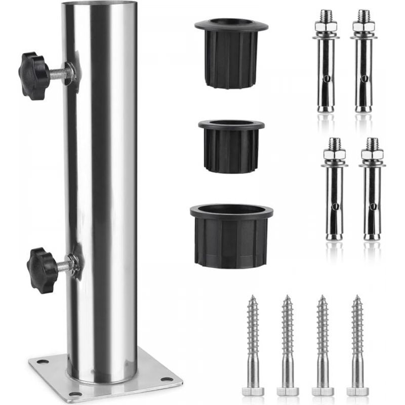 Tube-parasol, Parasolfuß, Verstellbarer Sonnenschirmständer Aus Edelstahl Mit 3 Pvc-reduzierringen (32/38/48 Mm), Parasolfuß Mit 8 Stahlkrallen
