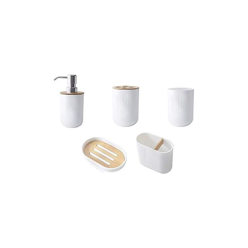 5-teiliges Bambus-badezimmer-set – Zahnbürstenhalter Aus Glas – Seifenspender – Seifenschale – Badezimmeraccessoires
