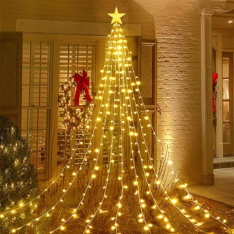 Weihnachtslichterkette Mit Sternen, 2 M X 9 Zweige, 198 Led, 8 Lichtmodi, Fernbedienung, Usb Wasserdicht