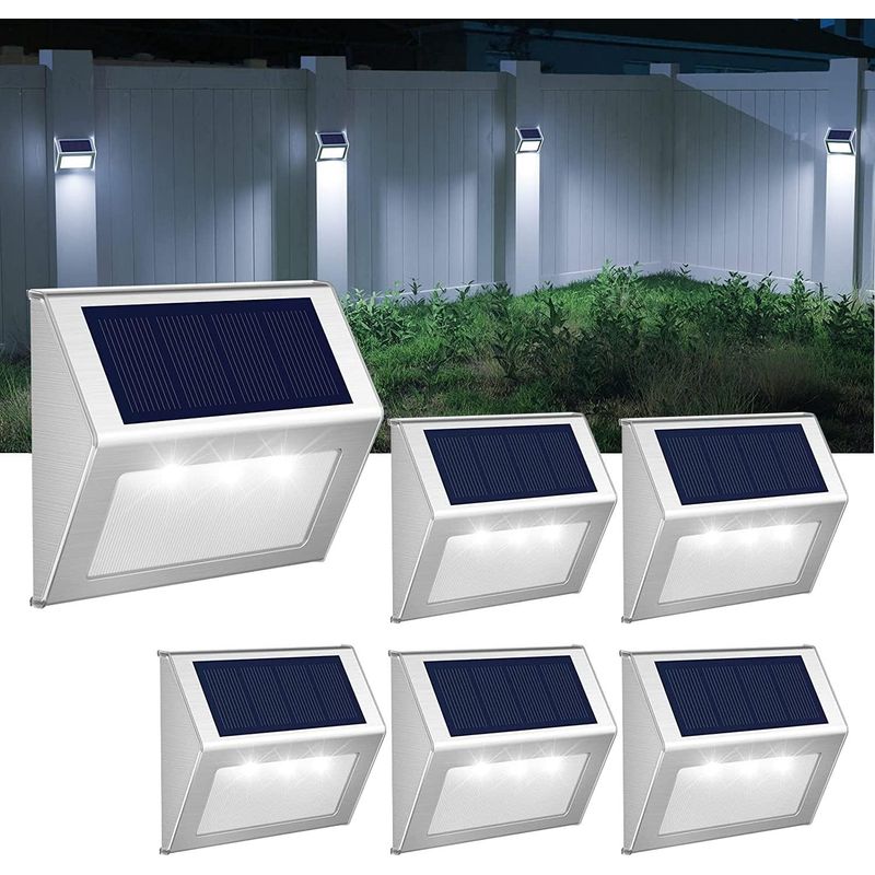 [blanc Froid] Solarleuchte Für Außenbereich, Edelstahl-gartenlampe, Wasserdichte Dekorative Lichter Für Zaun, Garten, Treppe, Weg, Terrasse, Veranda, Hof, Eingangstür, Landschaft - 6 Stück
