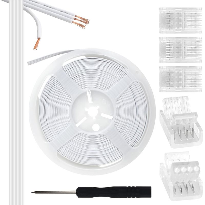 Led-strip Rgb 4-poliger Stecker-set 10 Mm, 5er-pack Kristall-steckverbinder Mit Schraubendreher Und 10 M Kabel Für 10 Mm Rgb 5050 2835 Led-lichtstreifen