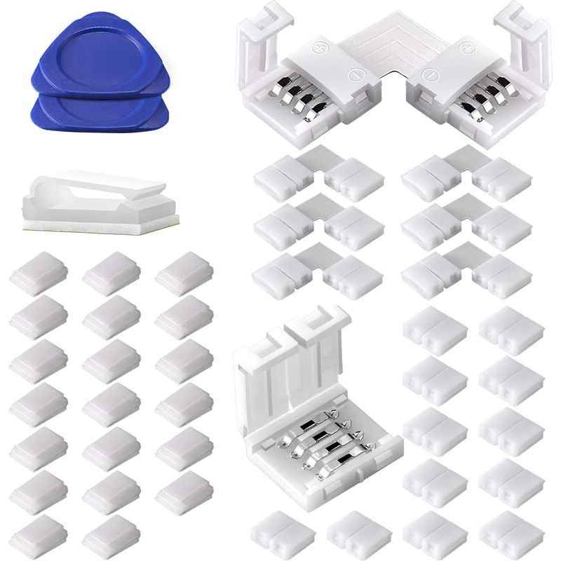 Zubehörset Für Led-streifen-steckverbinder – 5050 Rgb Led-steckverbinder, 10 Mm, 4-polig, Enthält 20x Aderendhülsen, 12x Lückenlose Steckverbinder, 6x L-förmige Steckverbinder, 2x Öffnungswerkzeuge
