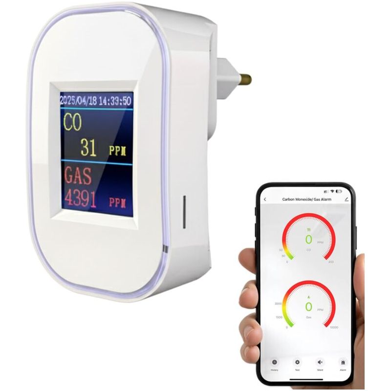 Wlan-gas- Und Kohlenmonoxidmelder Mit Steckdose, Led-anzeige, Akustischem Alarm, Smart Life/tuya-app, Zertifiziert Nach En50291 & En50194, Für Erdgas, Lpg, Propan, Butan
