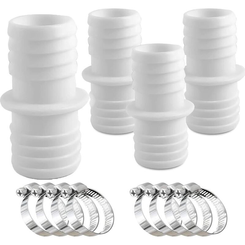 4 Stück Pool-schlauchanschluss 38mm, Schlauchadapter 38 Auf 38, Gartenschlauchadapter, 8 Stück Universelle Edelstahl-klemmen, Schlauchadapter - Doppelter Schlauchnippel