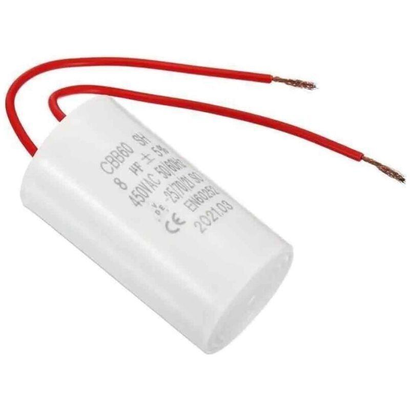 Kondensator Cbb60 8uf 450v Ac 2-adrig 12cm 50-60hz Polypropylenfolie Kunststoff Für Wasserpumpe Weiß 1stk.