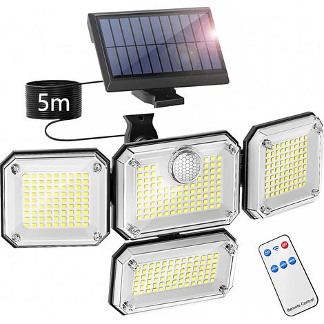 Solar-außenleuchte Mit Bewegungsmelder, Wasserdichter Ip65 Led-sicherheitsstrahler, 3 Lichtmodi Und 4 Einstellbare Lichtköpfe
