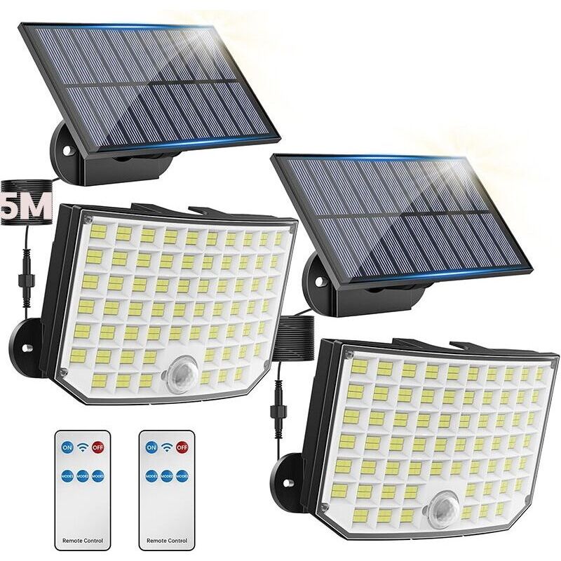 Außen-solarleuchte Mit 256 Leds – 3 Erkennungsmodi – 5 M Kabel – Wasserdicht Ip65 – 180° Beleuchtungswinkel – Inklusive Fernbedienung