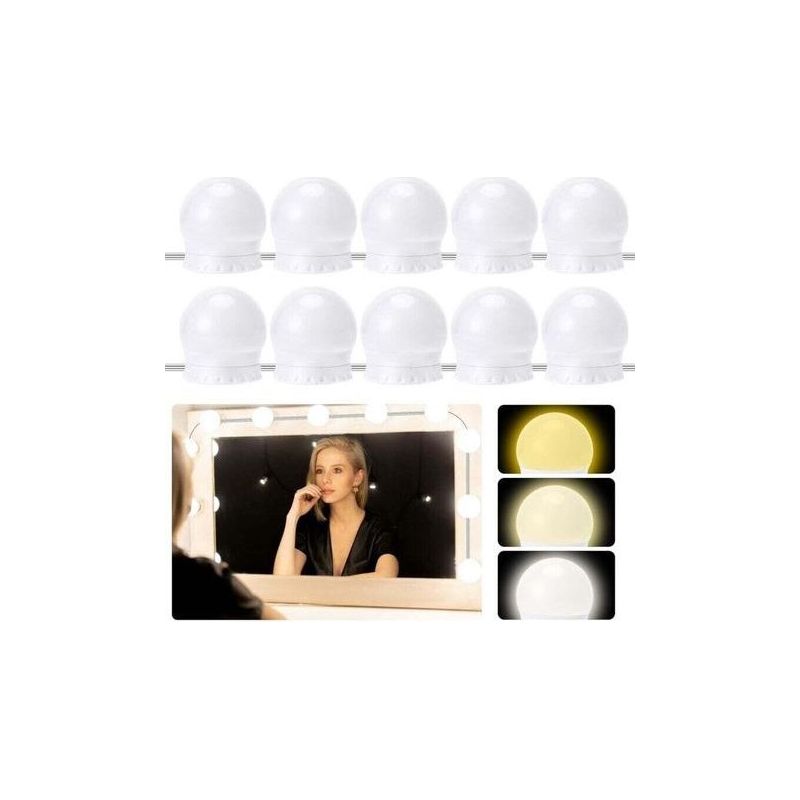 Led-spiegelleuchte Mit 10 Dimmbaren Glühbirnen, 3 Farbtemperaturen, Schminklampe Für Frisiertisch Oder Badezimmer