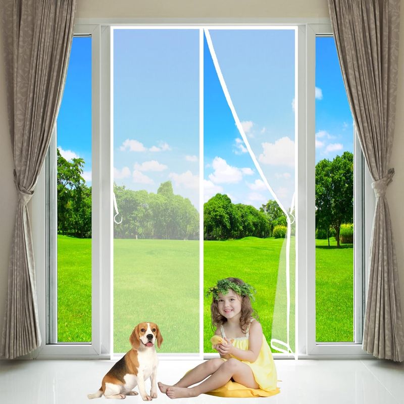 Fliegengitter Für Fenstertüren, 120x210 Cm, Magnetischer Anti-mücken-vorhang Mit Automatischer Schließung, Magnetisches Fliegengitter Für Fenstertüren, Weiß