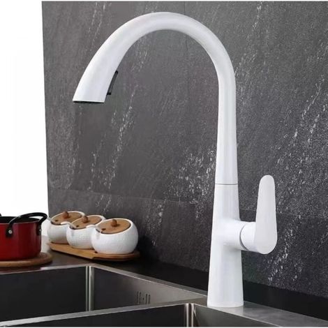 Küchenmischer Mit Ausziehbrause, Messing Küchenarmatur, 360° Schwenkbare Spülenarmatur, Einstellbare Warm- Und Kaltwasser-mischbatterie Für Waschbecken, Küchenspülwasser, Weiß