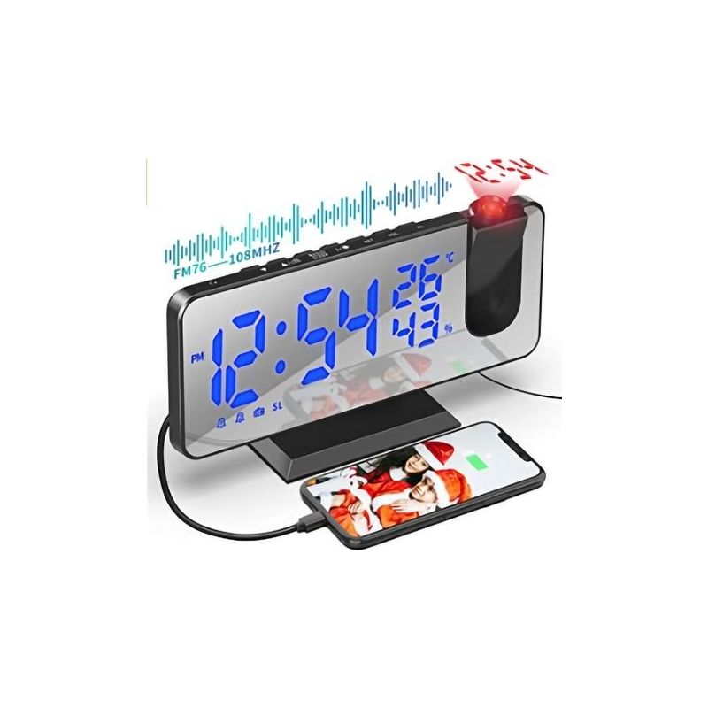 Deckenprojektor Wecker, Radio Wecker Mit Deckenprojektion, Mit 7,5-zoll-spiegelbildschirm, Temperaturanzeige, Usb-anschluss, Doppelalarm, 4 Einstellbare Helligkeitsstufen, Digitaler Wecker Für Das Sch