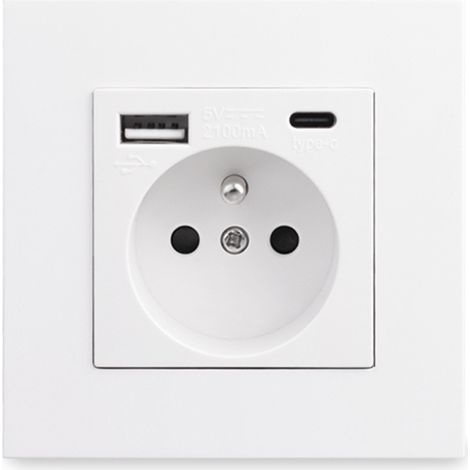 Cyslmuk – Französische Steckdosenleiste Typ-c + Usb 16a – 2 Steckdosen – 1 Usb- Und 1 Typ-c-anschluss – Horizontale Oder Vertikale Installation – Materialien: Pc Und Edelstahl