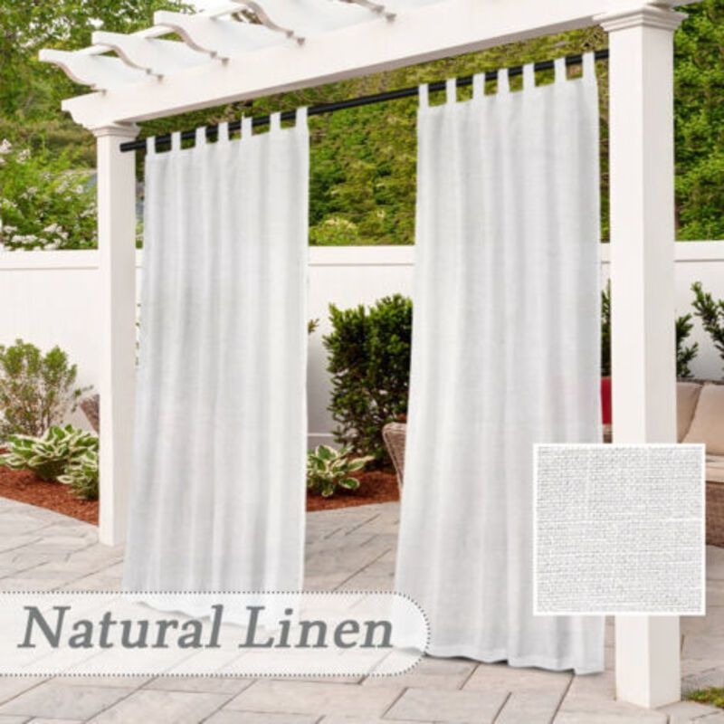 Außenvorhang, Außenvorhang Für Patio, Abnehmbare Laschenvorhänge Zum Einfachen Und Rutschfesten Aufhängen, Wasserdichter Vorhang Für Draußen (132x213 Cm - 2 Stück, Weiß)