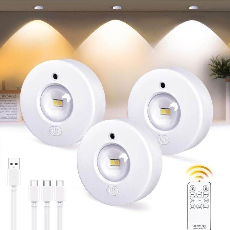 3 Kabellose, Wiederaufladbare Led-spots, 1200mah Led-beleuchtung Für Vitrinen, Küche Und Unter Schränken, Selbstklebend Mit Touch-steuerung Und Fernbedienung