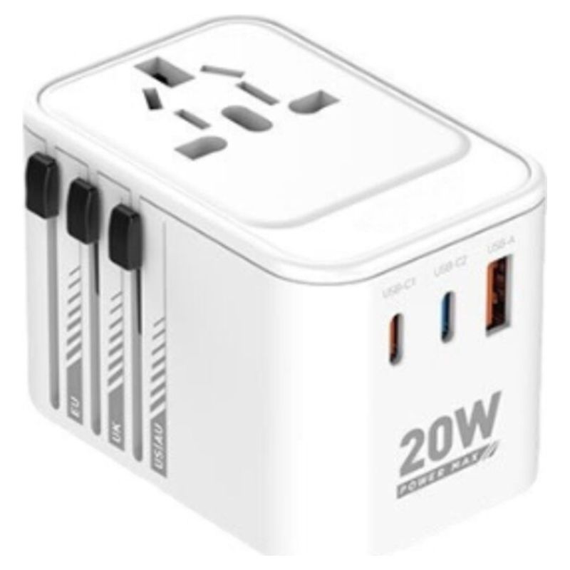 Universeller Reiseadapter, Universelle Reisesteckdose Mit 2 Usb-c-anschlüssen (pd 20 W), 1 Usb-a-anschluss Und 1 Wechselstromanschluss, Reiseadapter Für Italien, England, Deutschland, Die A