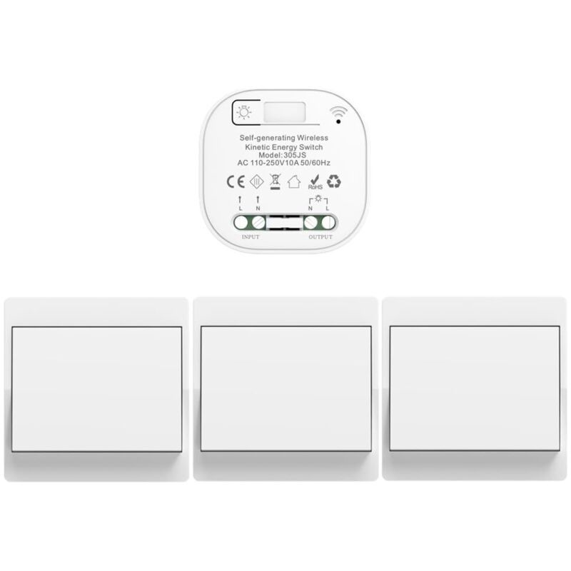 Eu Kabelloser Schalter Ohne Batterien, Kit Selbstversorgender Kabelloser Schalter, Kabelloser Wechselschalter Ohne Batterie, Funk-fernschalter Für Hausbeleuchtung (eu 1-gang 3v1 A)
