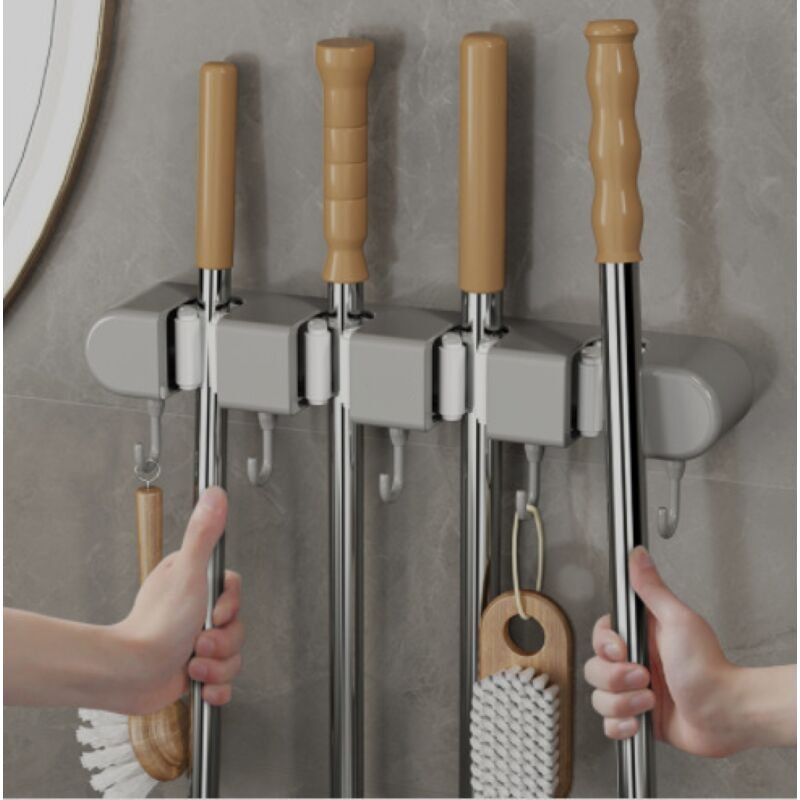 Wandhalterung Für Besen / Ohne Bohren / 4 Halter + 5 Haken - Besenhalter, Wasserfester Wandbesenhalter, Robuste Aufbewahrung Für Besen, Besenbefestigung, Bad-organizer