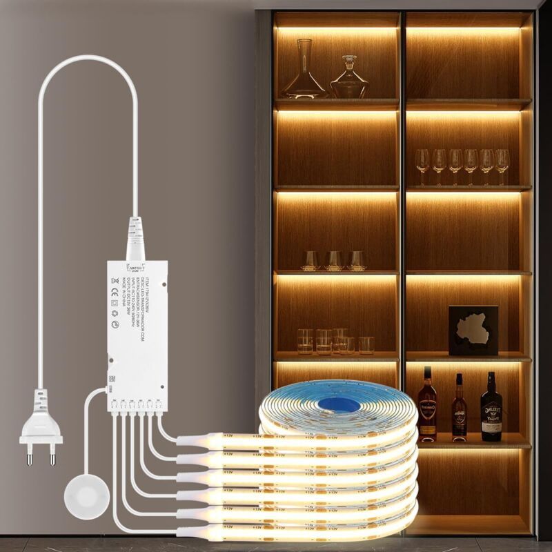 Schrankbeleuchtung - 6-in-1 Dimmbares Cob-led-band Mit Transparenter Touch-steuerung Für Vitrinen, Ankleidezimmer, Speisekammer, Präsentationsständer Und Regalbeleuchtung (warmweiß, 1m) [energieeffizi