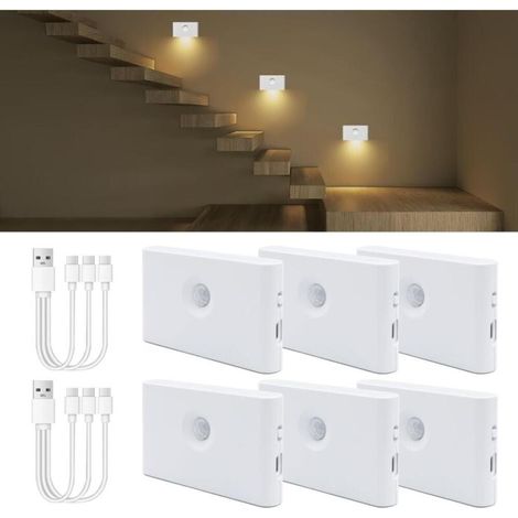 6 Stück Led-nachtlicht Mit Bewegungsmelder, Usb-aufladbare Led-treppenbeleuchtung, 3000k Warmweiß, Kindernachtlicht Für Schlafzimmer, Flur, Küche