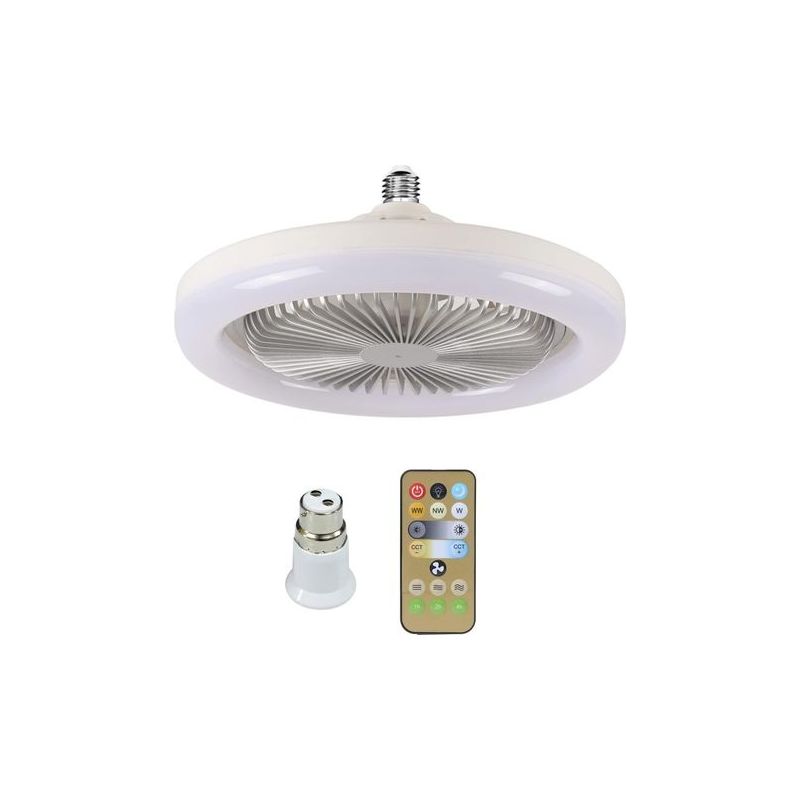 2-in-1 Led-deckenventilator, Leichter 30-w-deckenventilator Mit Fernbedienung, E27-umwandlungsbasis Mit B22-adapter Für Schlafzimmer, Büro, Wohnheim (weiß)