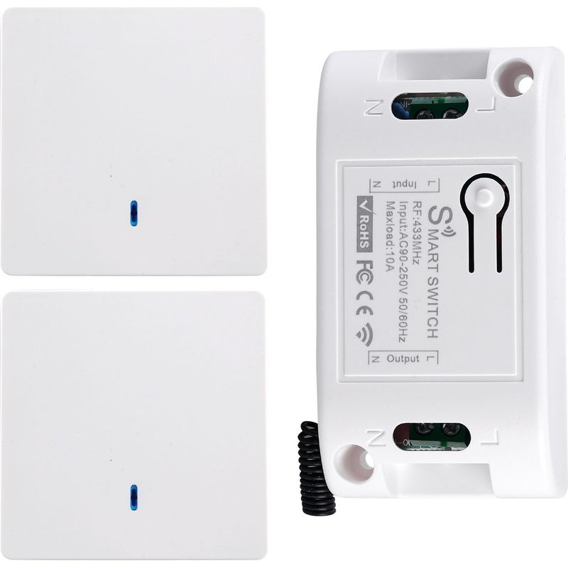 Set Aus 2 Funklosen Schaltern - 433 Mhz - 10 A - 220 V - Mit Empfänger - Batterielos - Für Innen- Und Außenbeleuchtung (2 Schalter Mit 1 Empfänger)