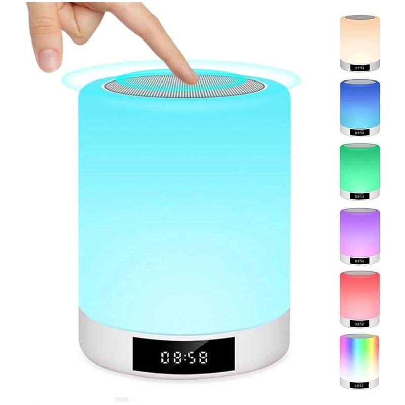 Taktische, Wiederaufladbare Und Tragbare Nachttischlampe, Tischlampe Mit Bluetooth-lautsprecher Für Musik, Fm-radio, Wecker, Mehrfarbiges Led-licht, Freisprecheinrichtung, Geschenkidee Für Mädchen, Te