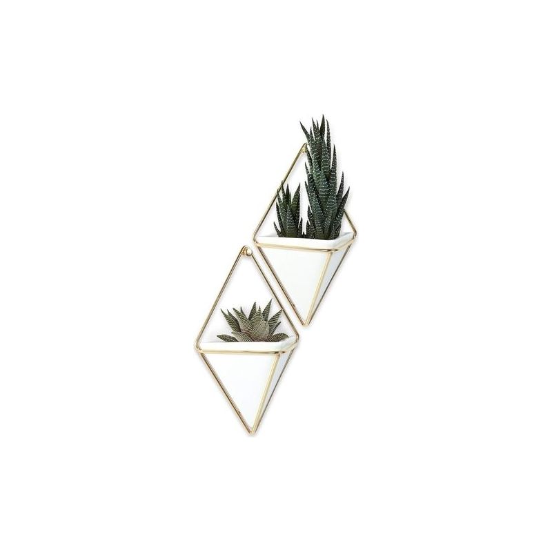 Hängender Blumentopf Und Geometrische Wanddekoration Für Kleine Pflanzen, Sukkulenten Und Mehr, Weiß/messing, 2er-set