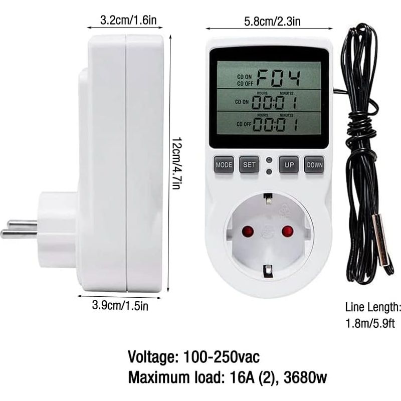 Lcd-temperatursteuerung Für Kühlschrank, Inkubator, Gewächshaus, Ventilator Temperaturschalter Mit Lcd-anzeige, Digitale Thermostat-steckdose Für Kühlschrank, Inkubator, Gewächshaus, Ventilator