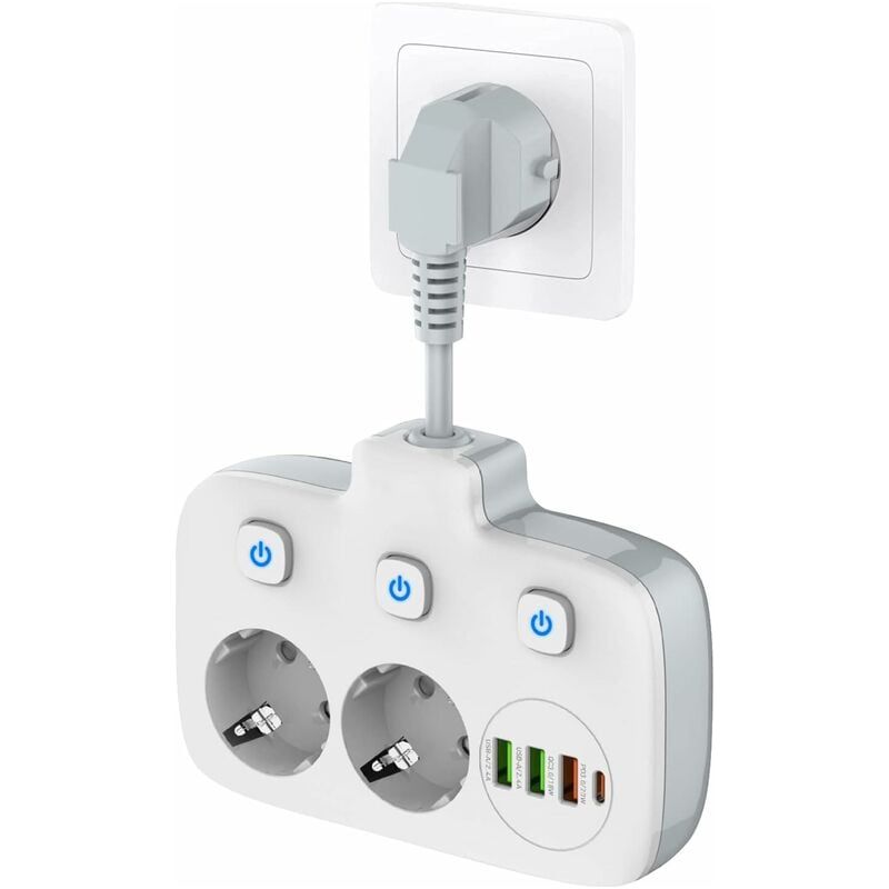 Einzelne Schalter-mehrfachsteckdose Mit 2 Fächern, Mehrfachsteckdose Mit 3 Schaltern, Doppel-wandsteckdose Mit 4 Usb-anschlüssen, Ouylaf, Steckdosenadapter Mit Überspannungsschutz Und Kindersicherung