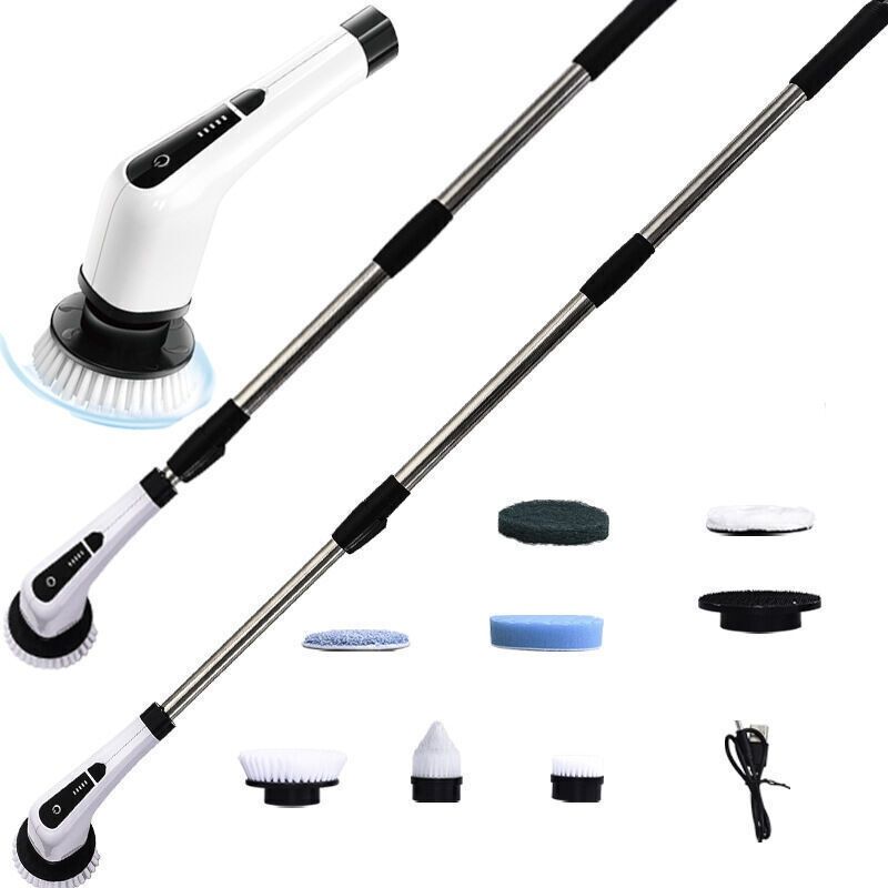 7-in-1 Kabellose Elektrische Reinigungsbürste, Rotierend Und Wasserdicht, Badezimmer-reinigungswerkzeug Mit Teleskopstange Und 7 Bürstenköpfen.